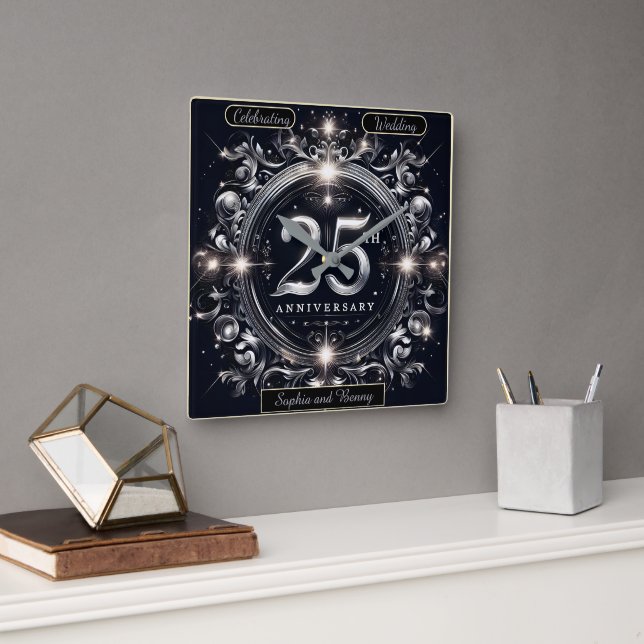 Silver Celebration: 25th Anniversary Square Wall Clock (Office)