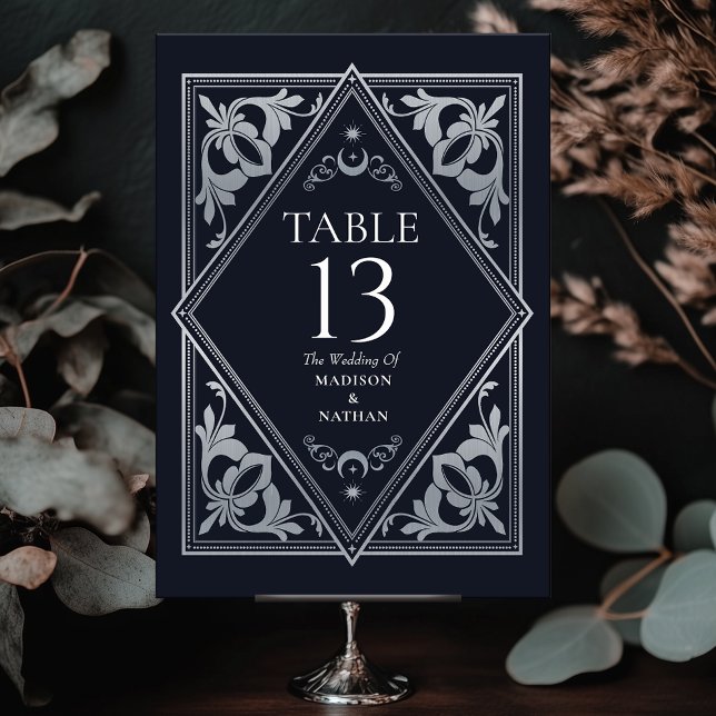 Silver Celestial Art Nouveau Tarot Gothic Wedding Table Number (Creator Uploaded)