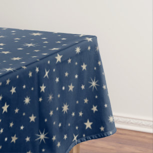 Silver Celestial Star Pattern Cute Navy Blue Party Tablecloth