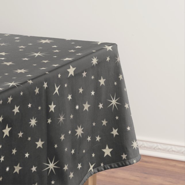  Silver Celestial Stars Pattern Cute Charcoal Grey Tablecloth (In Situ)