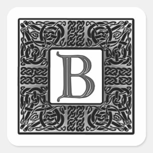 Silver Celtic "B" Monogram Square Sticker