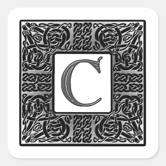 Silver Celtic "C" Monogram Square Sticker (Front)