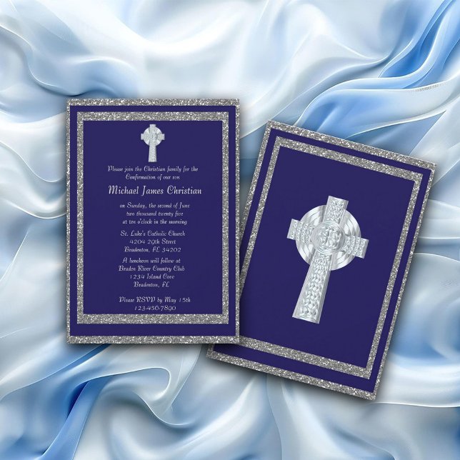 Silver Celtic Cross Confirmation Invitation (Creator Uploaded)