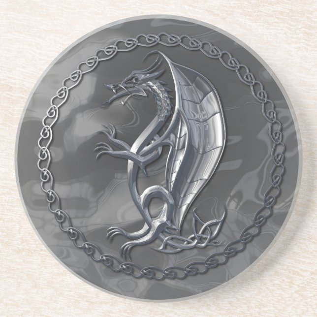 Silver Celtic Dragon Coaster (Front)