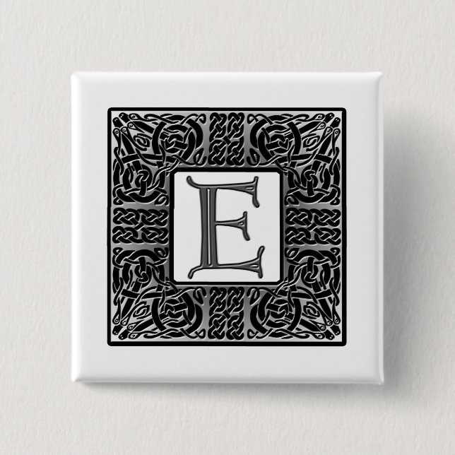 Silver Celtic "E" Monogram 15 Cm Square Badge (Front)