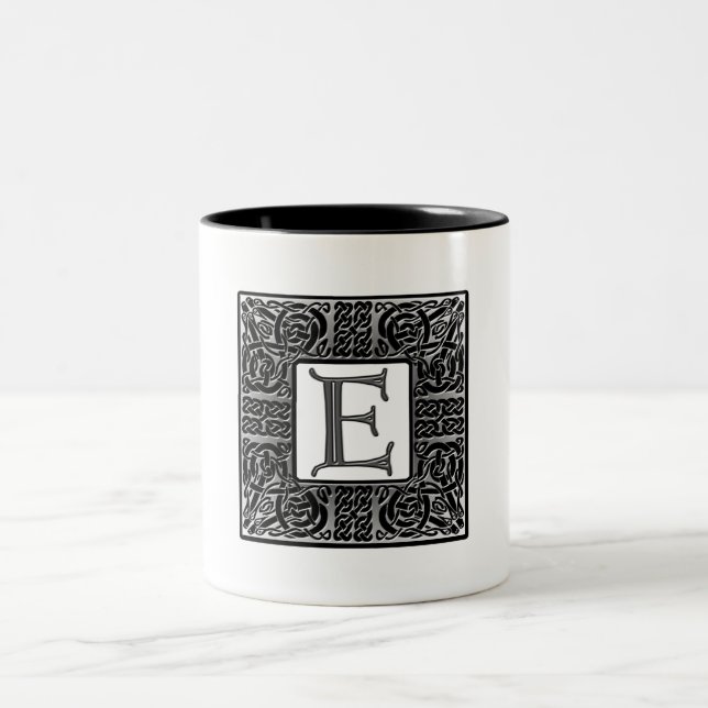 Silver Celtic "E" Monogram Two-Tone Coffee Mug (Center)