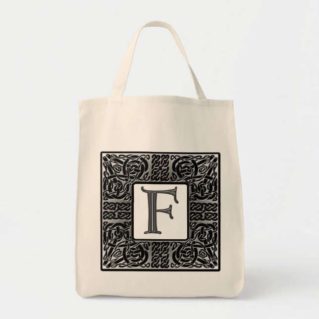 Silver Celtic "F" Monogram Tote Bag (Front)