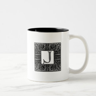 Silver Celtic "J" Monogram Two-Tone Coffee Mug