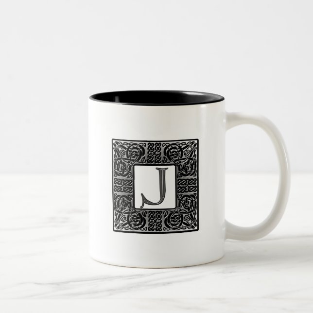 Silver Celtic "J" Monogram Two-Tone Coffee Mug (Right)