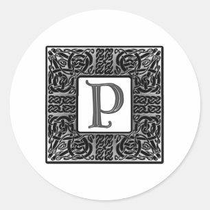 Silver Celtic "P" Monogram Classic Round Sticker