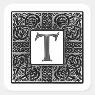 Silver Celtic "T" Monogram Square Sticker
