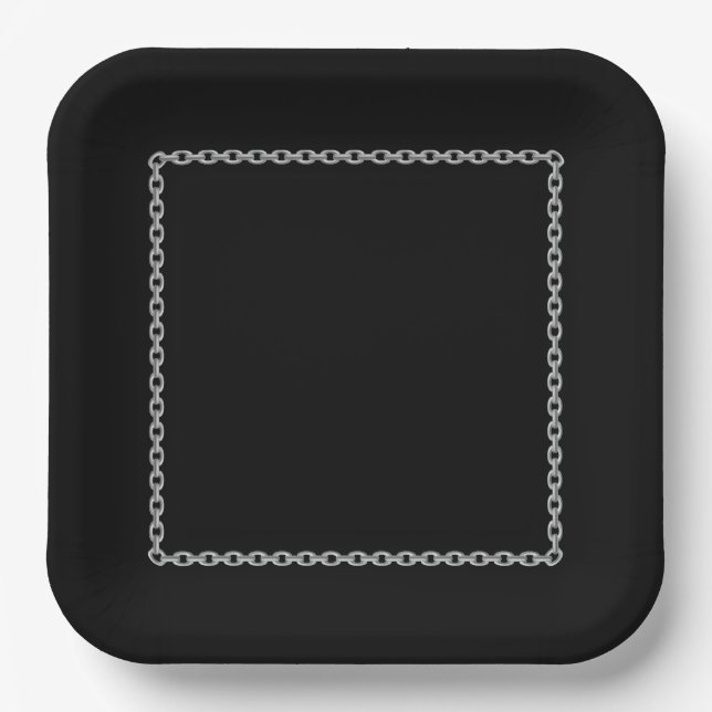 Silver Chain Frame Black Square Paper Plate (Front)