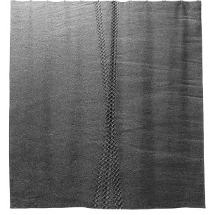 Silver chain link on grey textile shower curtain