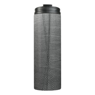 Silver chain link on grey textile thermal tumbler