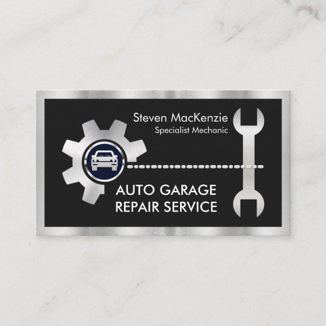Silver Chain-Wheel Sprocket Spanner Auto Repairs Business Card (Front)