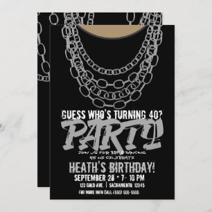 Silver Chains Black Hip Hop Dance Birthday Party Invitation