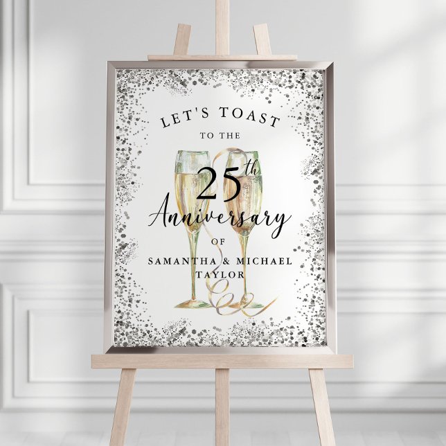 Silver Champagne 25th Wedding Anniversary Welcome Poster (Creator Uploaded)