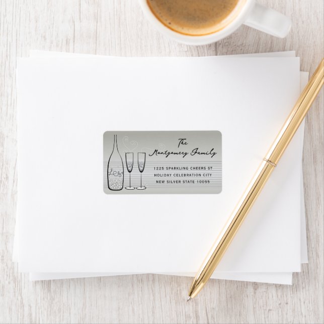Silver Champagne Bubbly Cheers Stylish Address Label (Insitu)