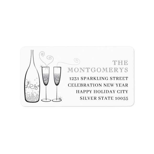 Silver Champagne Bubbly Cheers Stylish Address Label (Front)