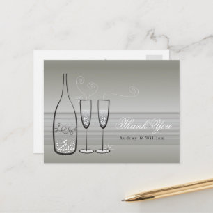 Silver Champagne Bubbly Stylish Wedding Thank You Postcard