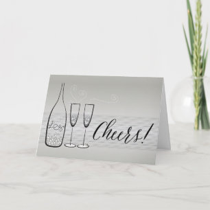 Silver Champagne Cheers Bubbly Stylish New Year Holiday Card