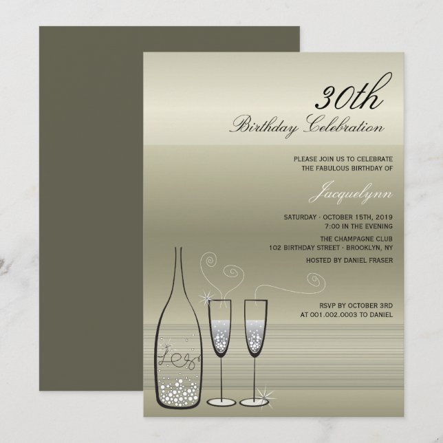 Silver Champagne Milestone Birthday Party Invite (Front/Back)