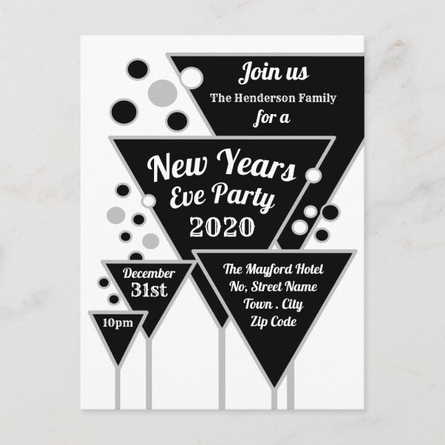 Silver Champagne, New Year's Eve Party Invitation Postcard (Front)