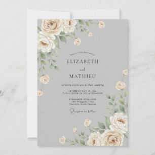 Silver Champagne Peony Wedding Invitation