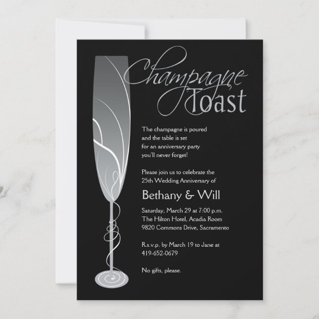 Silver Champagne Toast Invitation (Front)