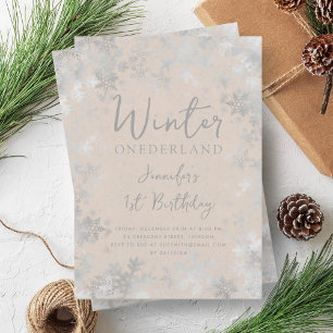 Silver Champagne Winter ONEDERLAND 1st Birthday Invitation