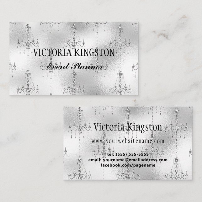Silver Chandeliers Event Planner Business Card (Front/Back)