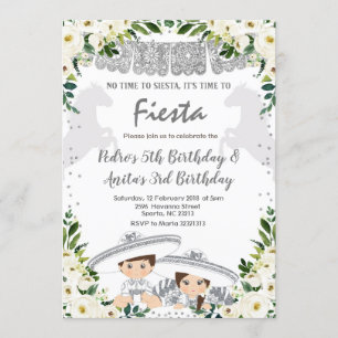 Silver Charro Boy and Girl Sibling Birthday Invitation
