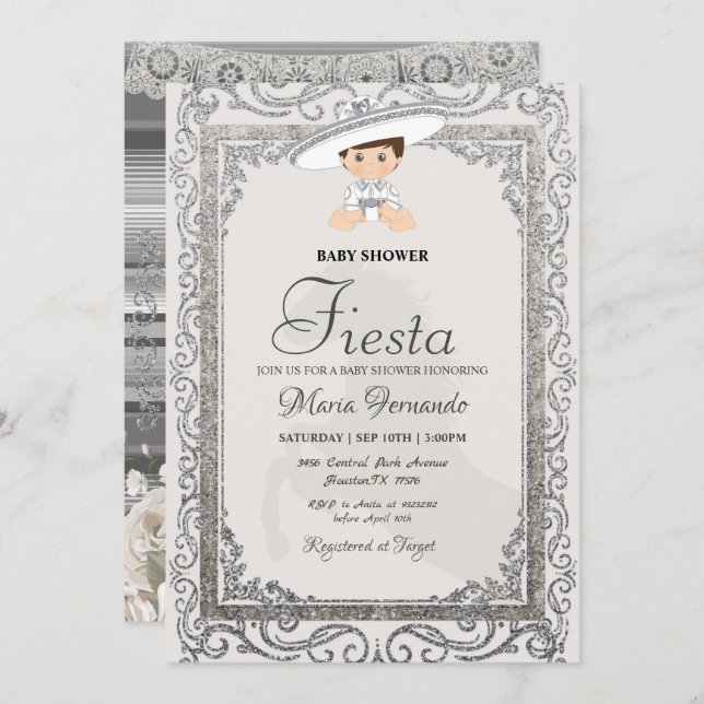 Silver Charro Fiesta Baby Shower Invitation (Front/Back)