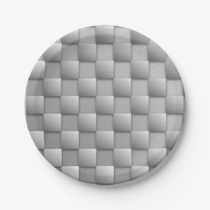 Silver Checkers Paper Plate