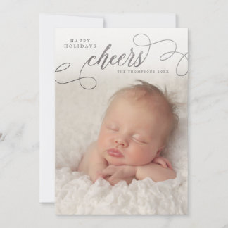 Silver Cheers Script Overlay Photo Greeting Cards
