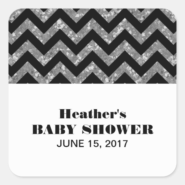 Silver Chevron Glitter Baby Shower Stickers (Front)