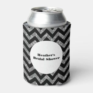 Silver Chevron Glitter Bridal Shower Can Cooler