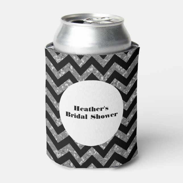 Silver Chevron Glitter Bridal Shower Can Cooler (Can Front)