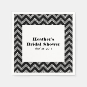 Silver Chevron Glitter Bridal Shower Paper Napkins