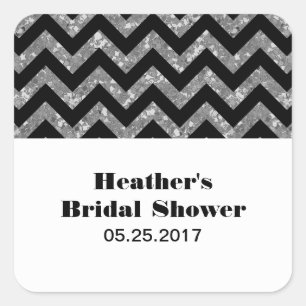 Silver Chevron Glitter Bridal Shower Stickers