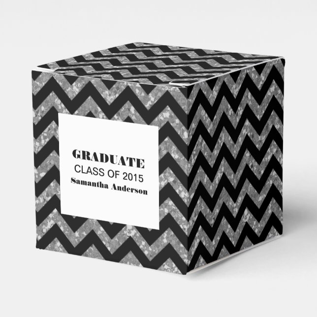 Silver Chevron Glitter Graduation Favour Boxes (Front Side)