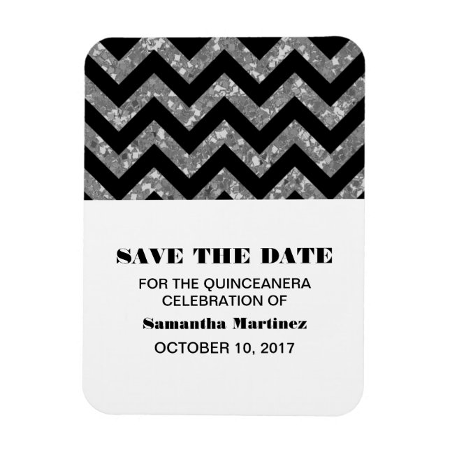 Silver Chevron Glitter Quinceañera Magnet (Vertical)
