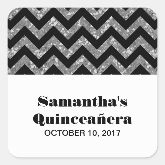 Silver Chevron Glitter Quinceañera Stickers (Front)