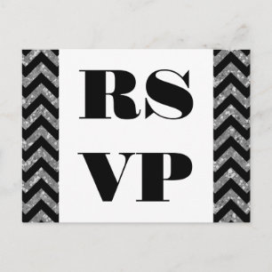 Silver Chevron Glitter RSVP Postcard