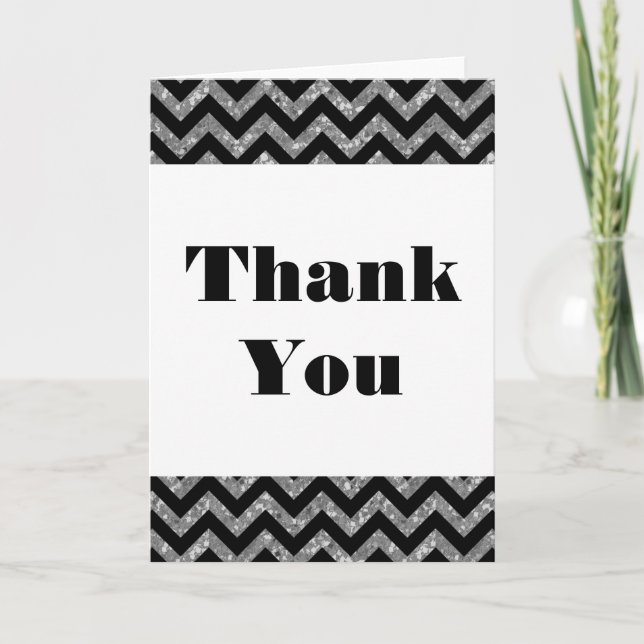 Silver Chevron Glitter Thank You Card (Front)