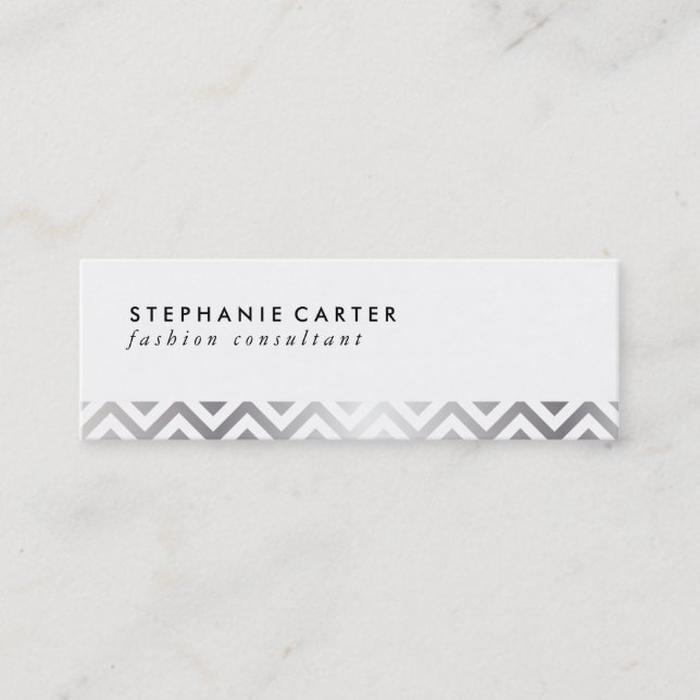 Silver Chevron Pattern Mini Business Card (Front)