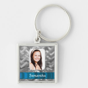 Silver chevron photo template key ring