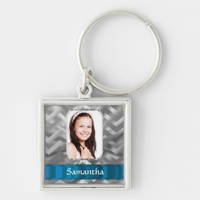 Silver chevron photo template key ring (Front)