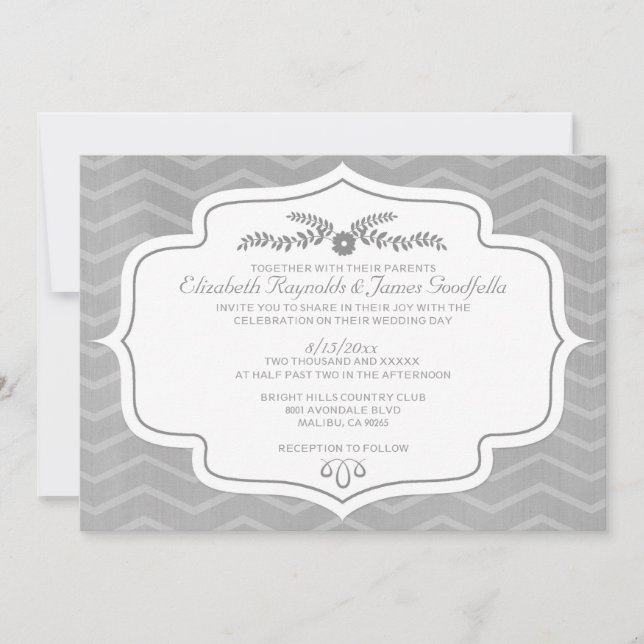 Silver Chevron Wedding Invitations (Front)
