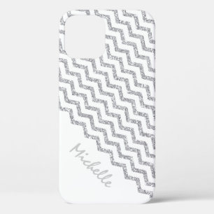 Silver Chevron White Personalised iPhone 12 Pro Case